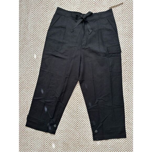 NWT‎ Cleobella Linen Blend Black Cropped Pants Pockets Size L - Picture 1 of 8